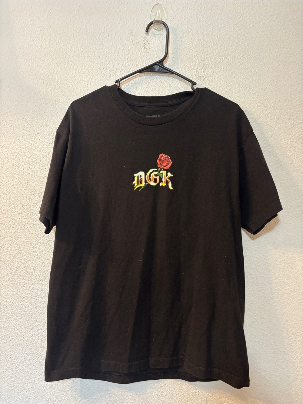 DGK Black Short Sleeve Tee with Yellow Logo and Red Rose